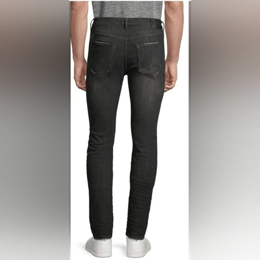 SIZE 36×34 PURPLE BRAND RESIN KNEE SLIT SKINI OVER SPRAY SLIM FIT BLACK JEANS - Picture 3 of 10